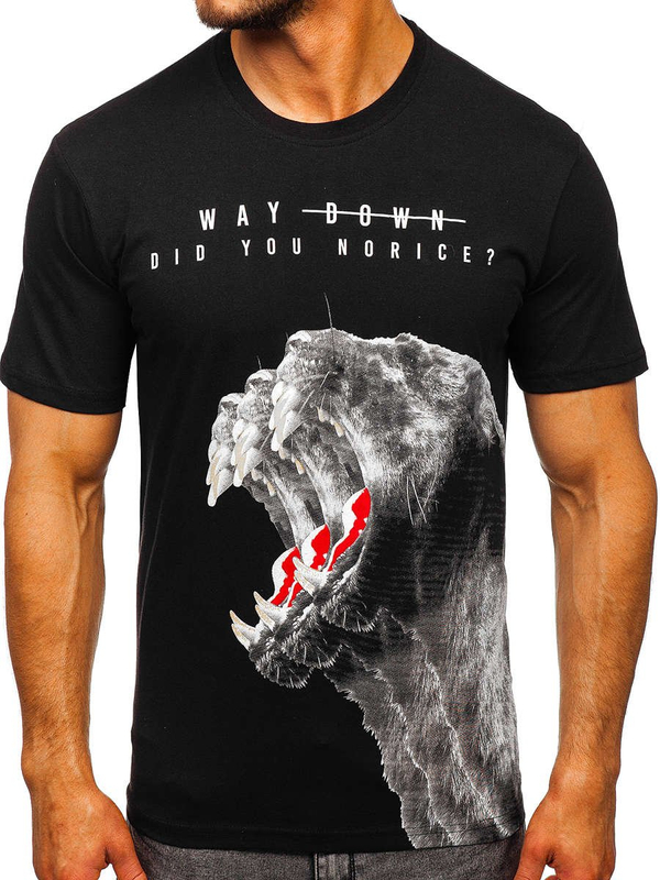 Herren T-Shirt mit Motiv Schwarz Bolf 181519