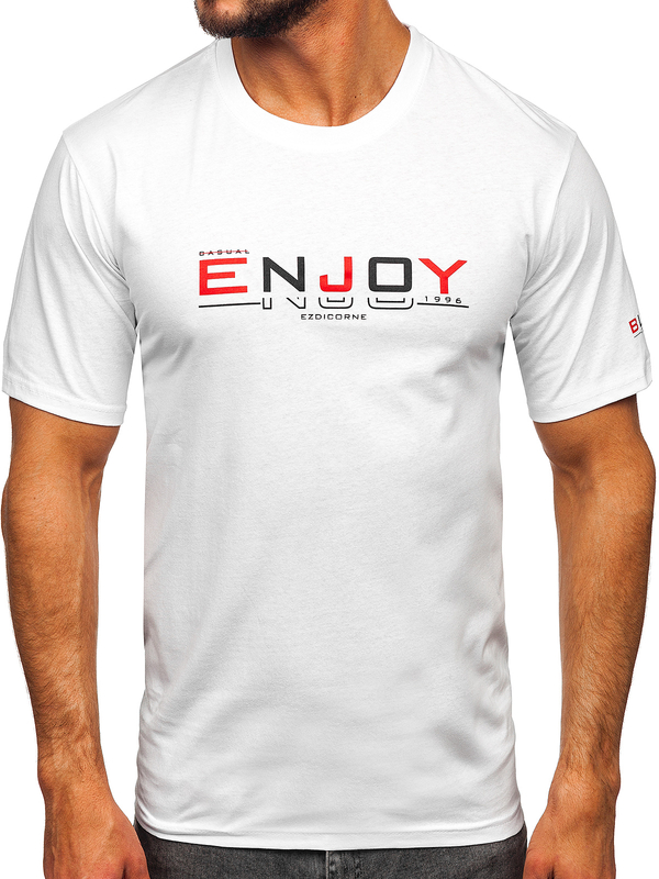 Herren Baumwoll T-Shirt mit Motiv Weiß Bolf 14739