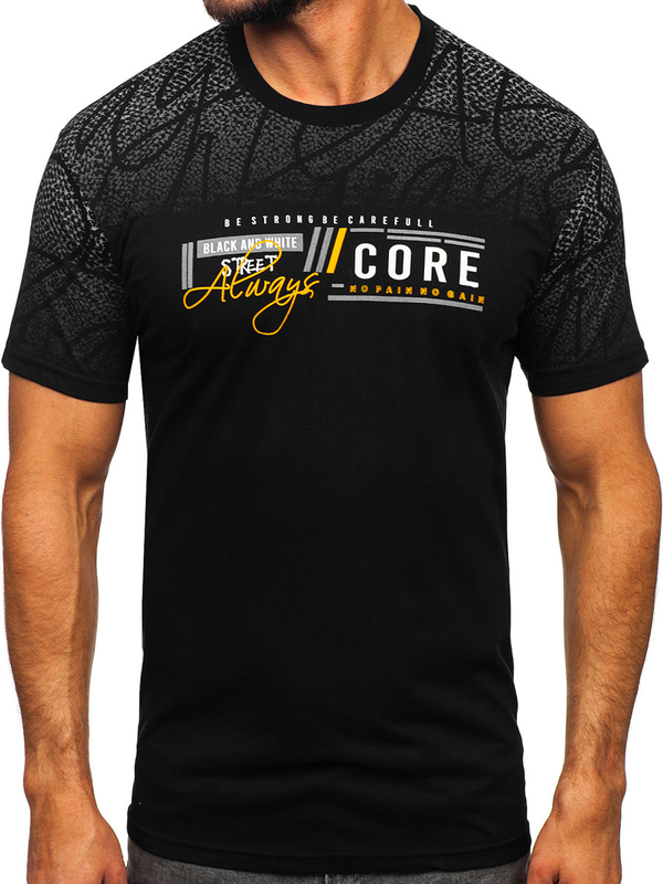 Herren Baumwoll T-Shirt mit Motiv Schwarz Bolf 14710