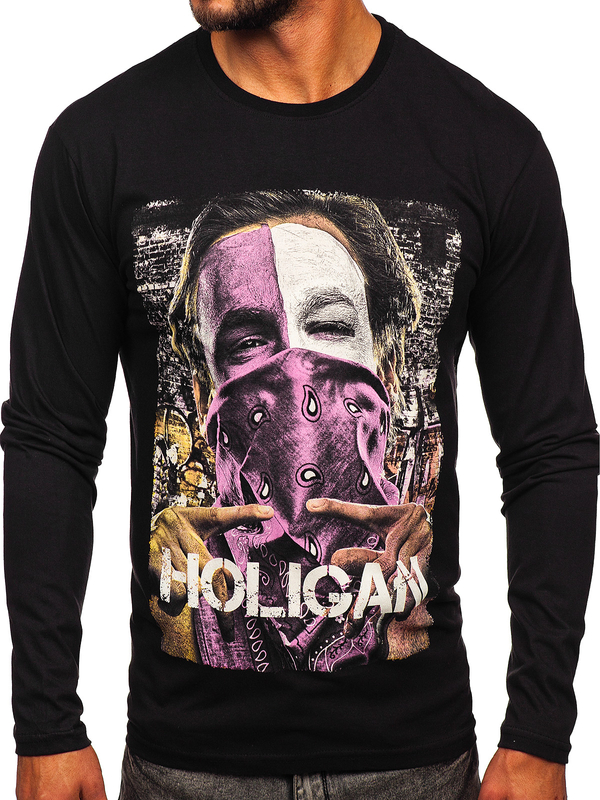 Herren Longsleeve mit Motiv Schwarz Bolf 146749