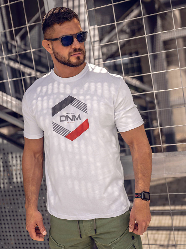 Herren Baumwoll T-Shirt mit Motiv Weiß Bolf 14741A
