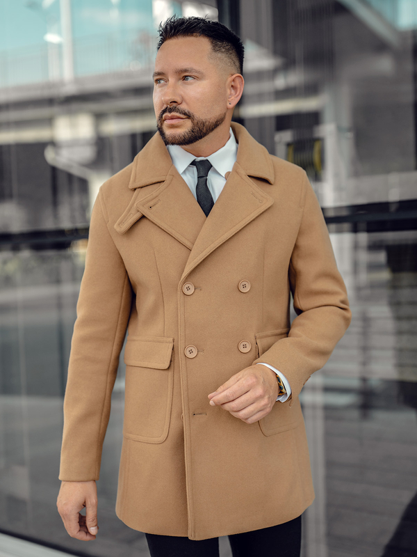 Herren Wintermantel Zweireihig Kurz Camel Bolf11Z8215A