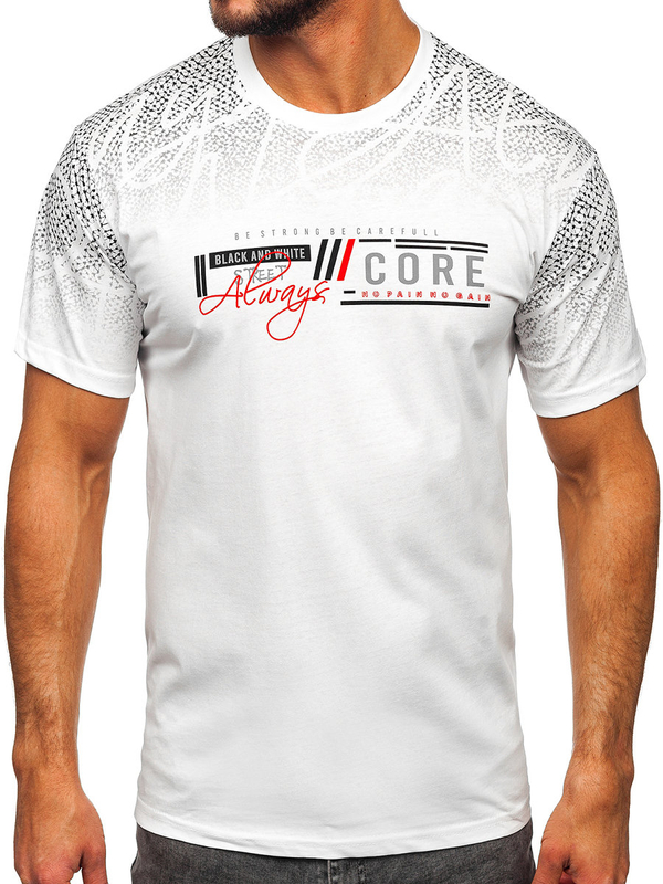 Herren Baumwoll T-Shirt mit Motiv Weiß Bolf 14710