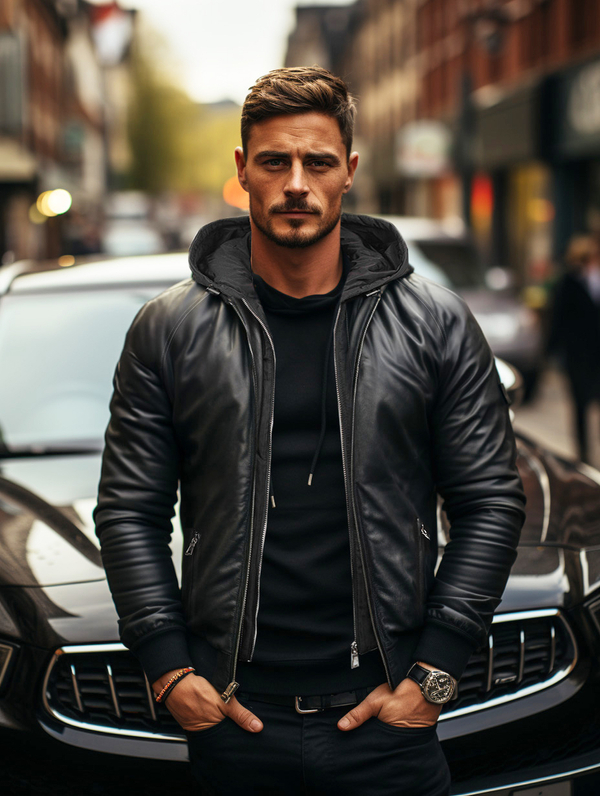 Herren Kunstlederjacke Bomberjacke Schwarz Bolf 11Z8004