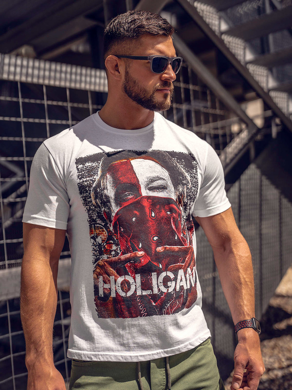 Herren Baumwoll T-Shirt mit Motiv Weiß Bolf CMR18A