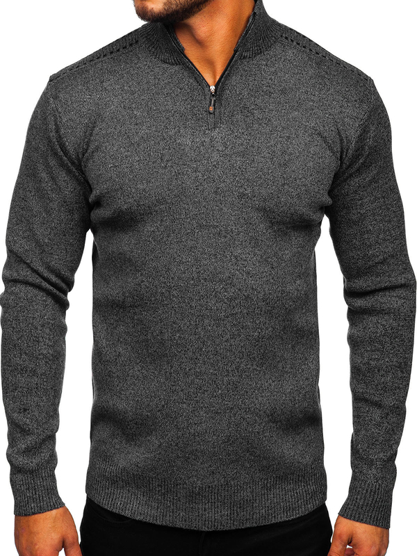 Herren Pullover mit Stehkragen Schwarz Bolf S8279