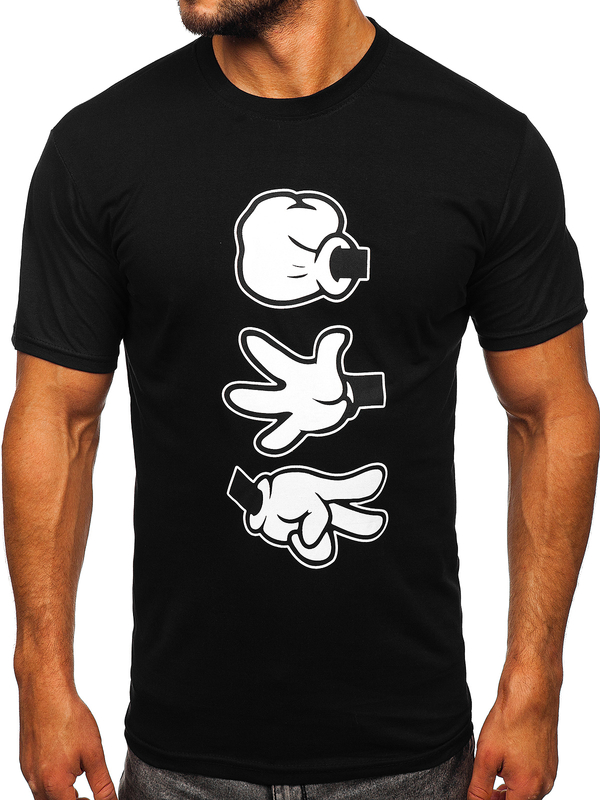 Herren Baumwoll T-Shirt mit Motiv Schwarz Bolf KS1997