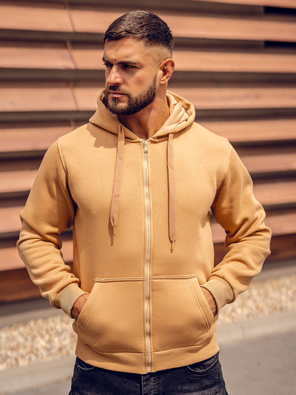 Herren Warmer Kapuzenpullover mit Reißverschluss Braun Bolf 2008A
