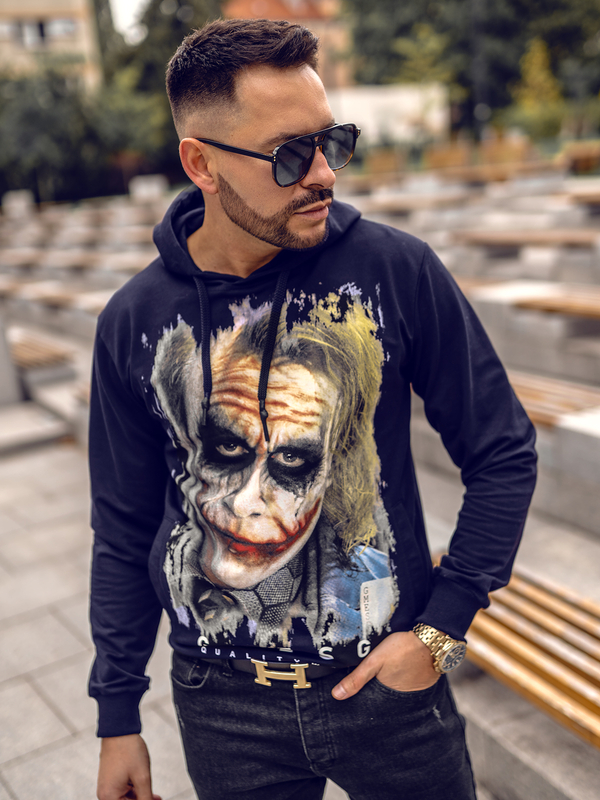 Herren Kapuzenpullover mit Motiv Dunkalblau Bolf 6146A