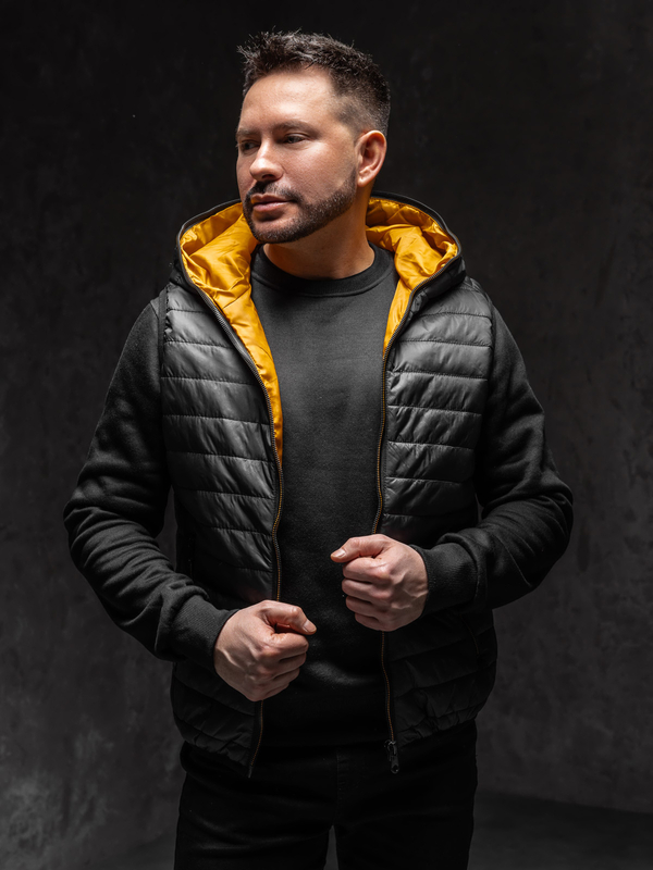 Herren Steppweste mit Kapuze Schwarz Bolf 7106A1