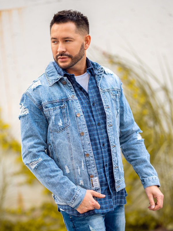 Bolf Herren Jeansjacke Azurblau MJ501BC