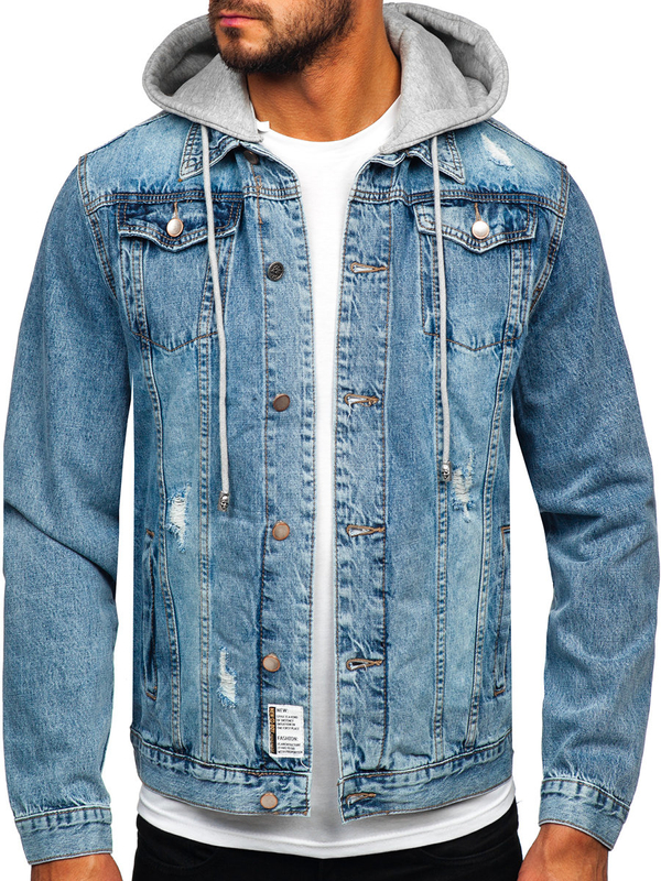 Herren Jeansjacke mit Kapuze Azurblau Bolf MJ505BC