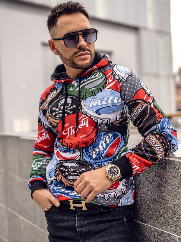 Herren Kapuzenpullover mit Motiv Mehrfarbig Bolf 141031A
