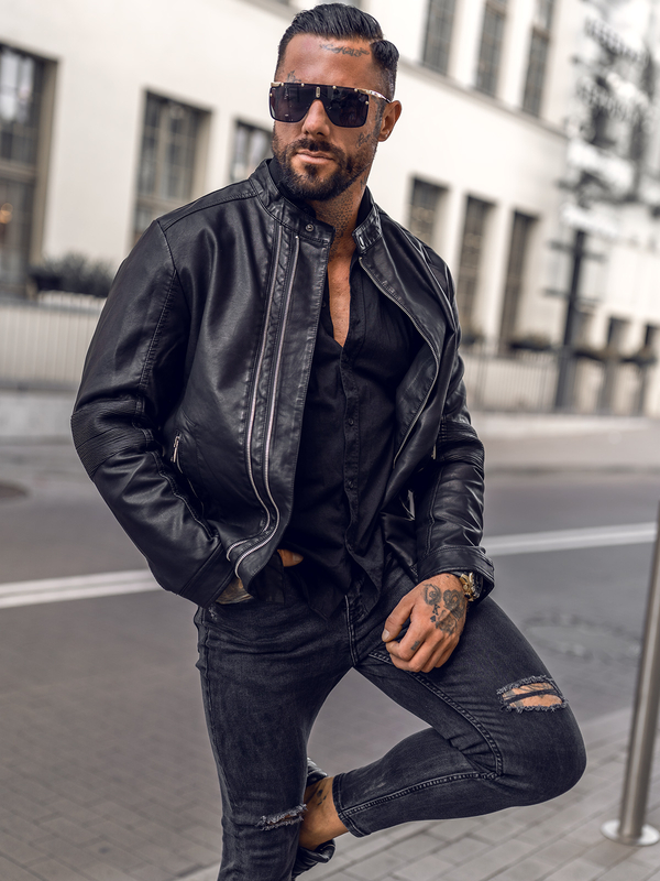 Herren Kunstlederjacke Schwarz Bolf 1073B