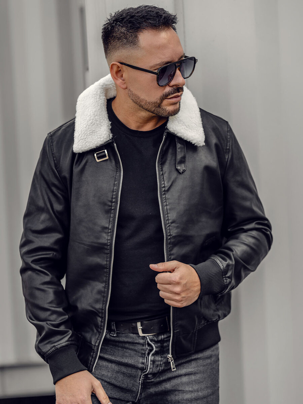 Herren Kunstlederjacke Schwarz Bolf 1178