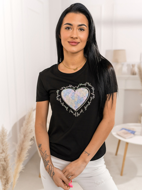 Damen T-Shirt mit Applikation Schwarz Bolf 95T2510