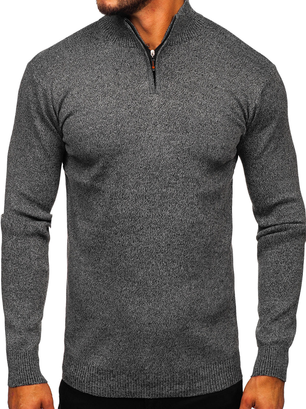 Herren Pullover mit Stehkragen Schwarzgrau Bolf S8274