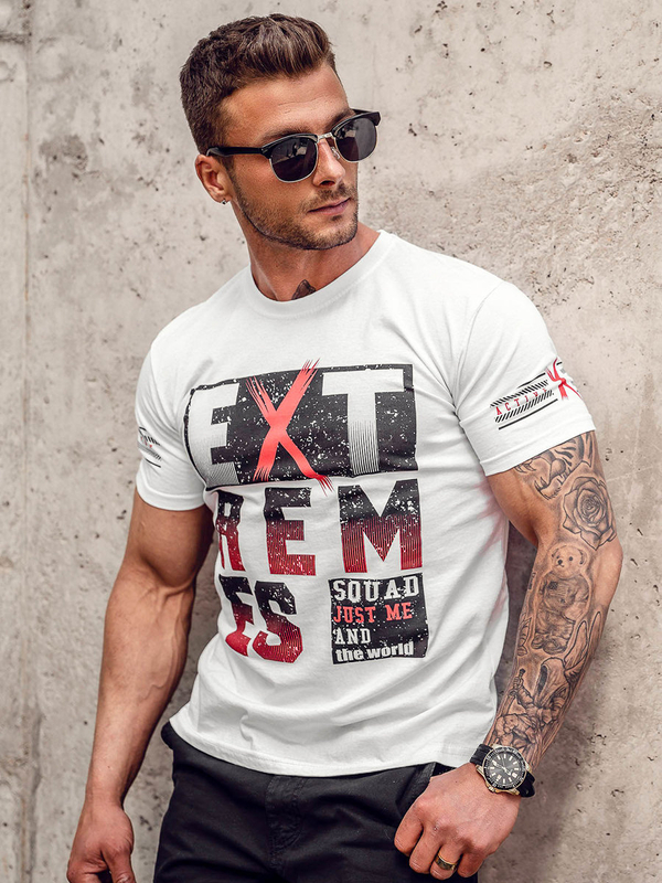 Herren T-Shirt mit Motiv Weiß Bolf 14312A