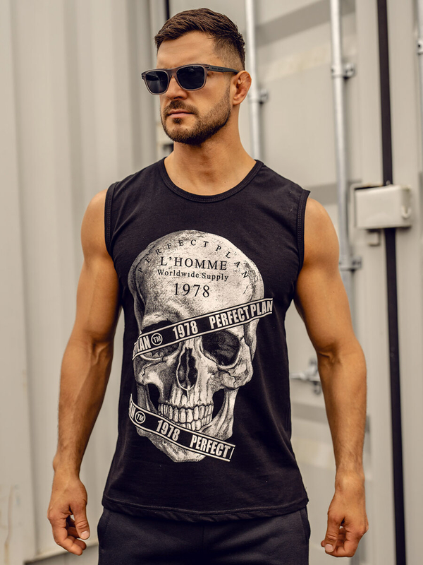 Herren Tank Top mit Motiv Schwarz Bolf 14807A