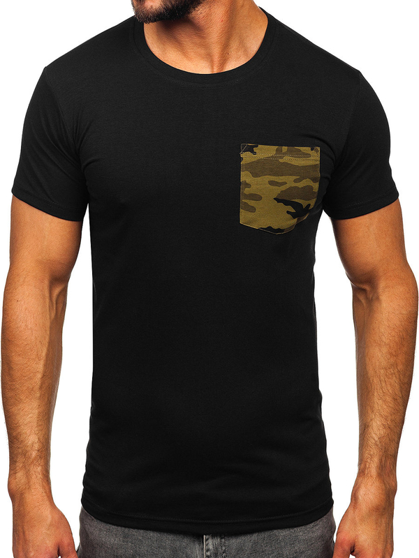 Herren T-Shirt mit Tasche mit Motiv Camo Schwarz-Grün Bolf 8T85