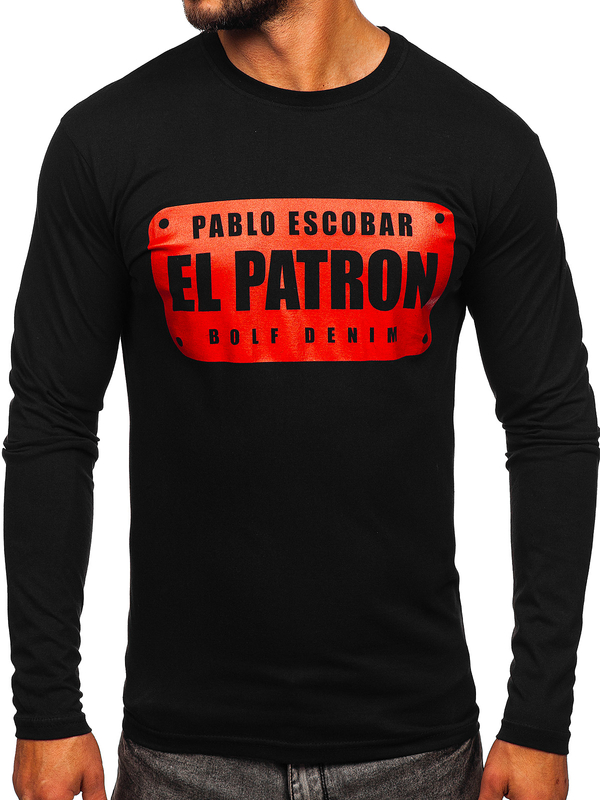 Herren Longsleeve mit Motiv Schwarz Bolf 146747