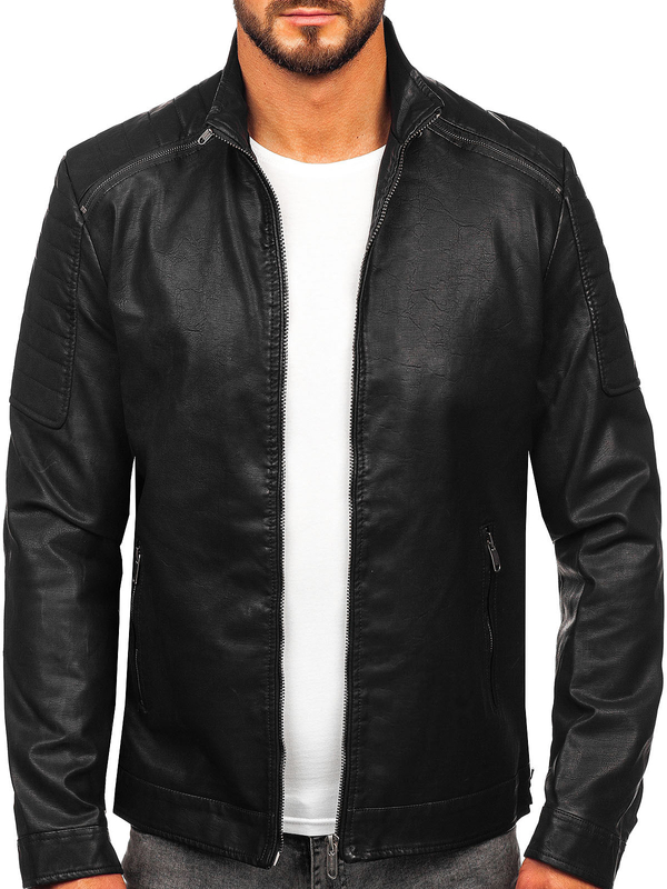 Herren Kunstlederjacke Schwarz Bolf EX229