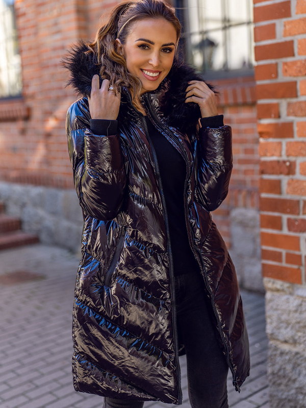 Damen Gepolsterte Winterjacke mit Kapuze Schwarz Bolf 23069A