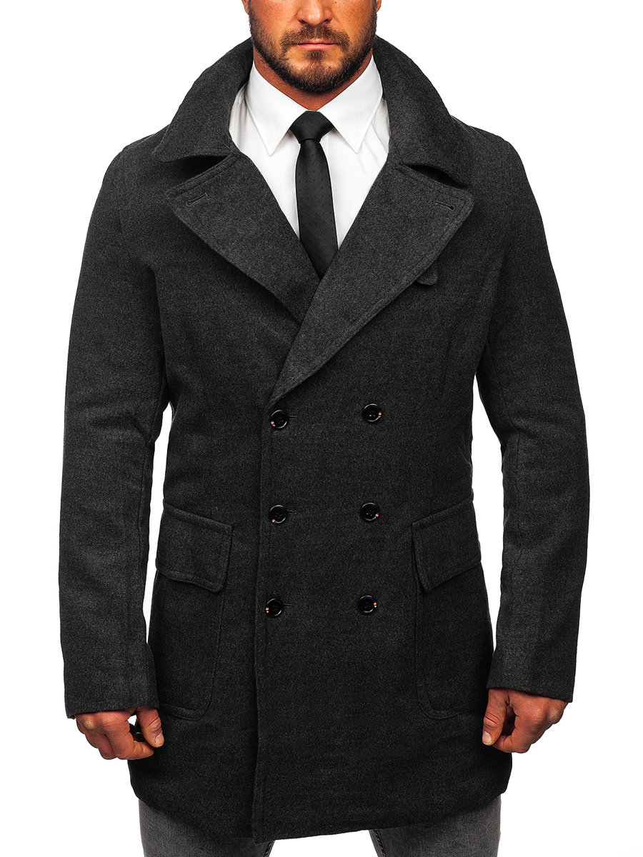 Herren Winter Trenchcoat Wollmischung - Zweireihiger Business Mantel - Slim Fit