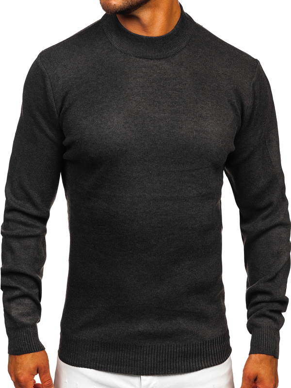 Herren Halb Rollkragenpullover Basic Schwarzgrau Bolf S8519