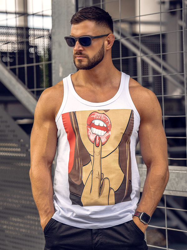 Herren Tank Top mit Motiv Weiß Bolf 143026A