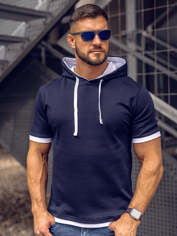 Herren T-Shirt mit Kapuze Dunkalblau Bolf 08A