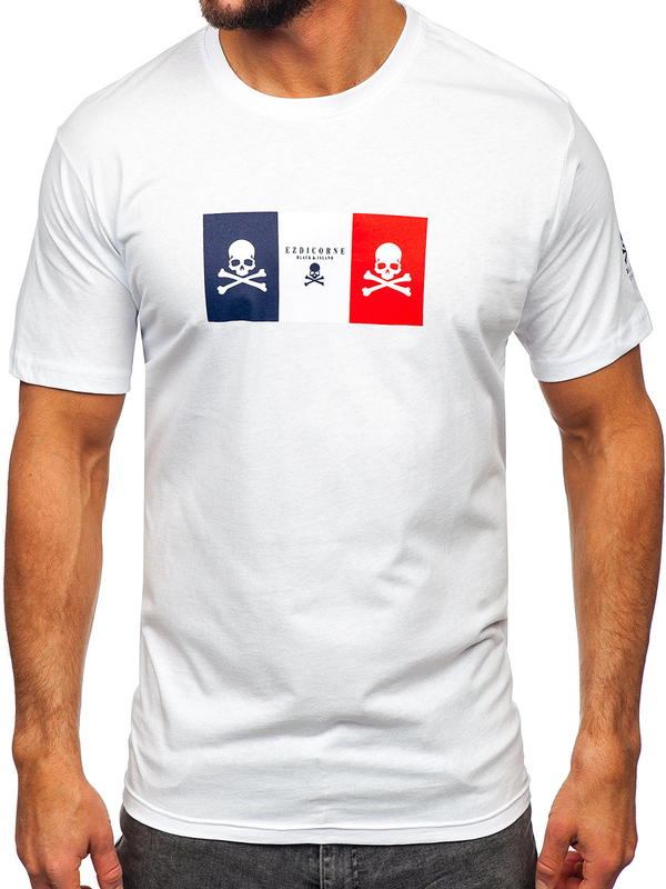 Herren Baumwoll T-Shirt mit Motiv Weiß Bolf 14784