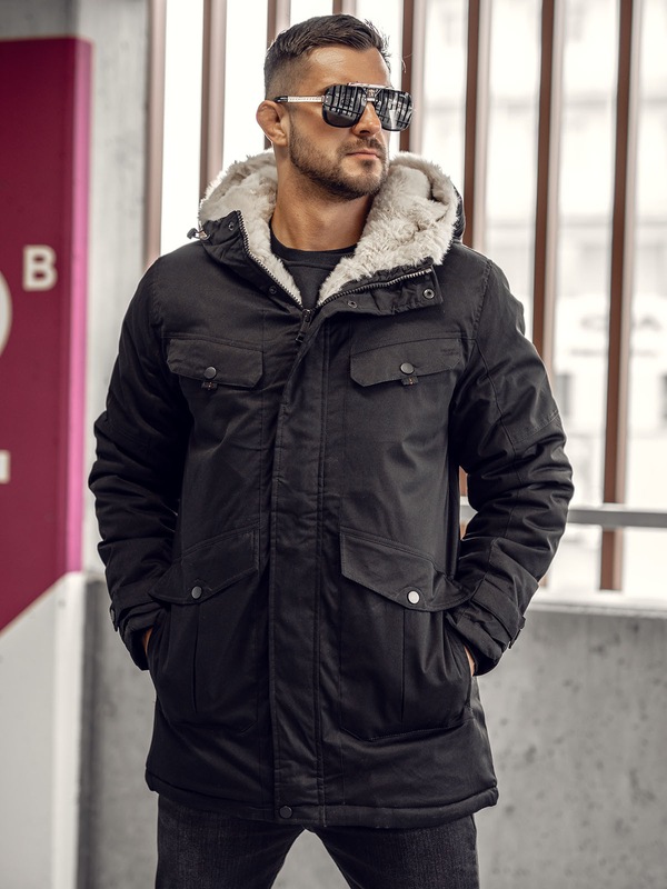 Herren Winterjacke Parka Schwarz parka Bolf 22M318A