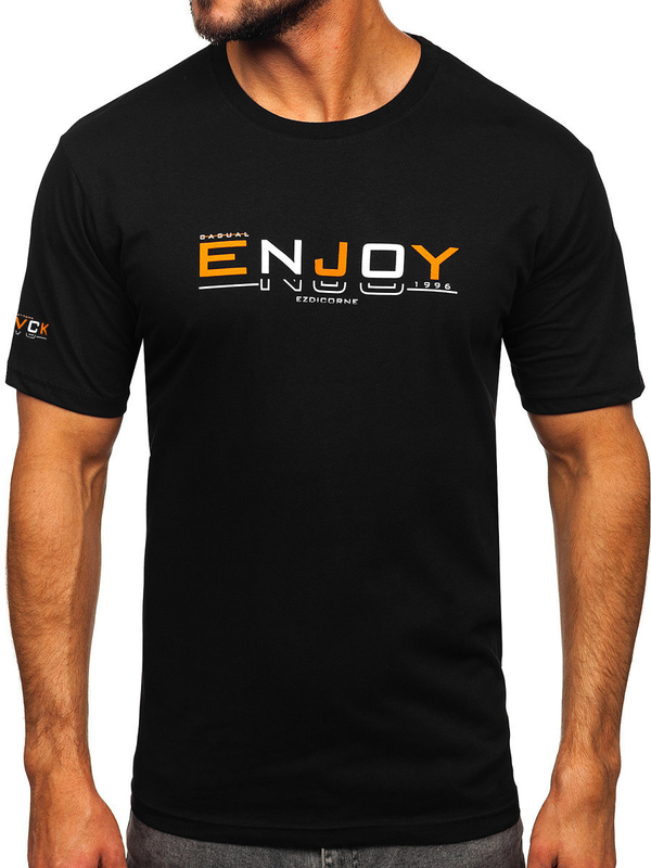 Herren Baumwoll T-Shirt mit Motiv Schwarz Bolf 14773