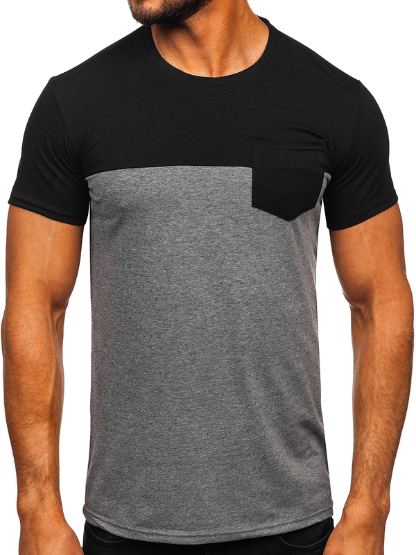 Herren T-Shirt mit Brusttasche Schwarz-Schwarzgrau Bolf 8T91