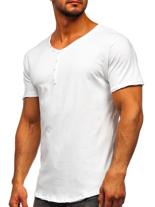Herren Baumwoll V-Ausschnitt T-Shirt Uni Weiß Bolf 4049