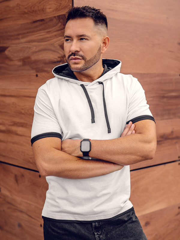 Herren T-Shirt mit Kapuze Weiß Bolf 08A