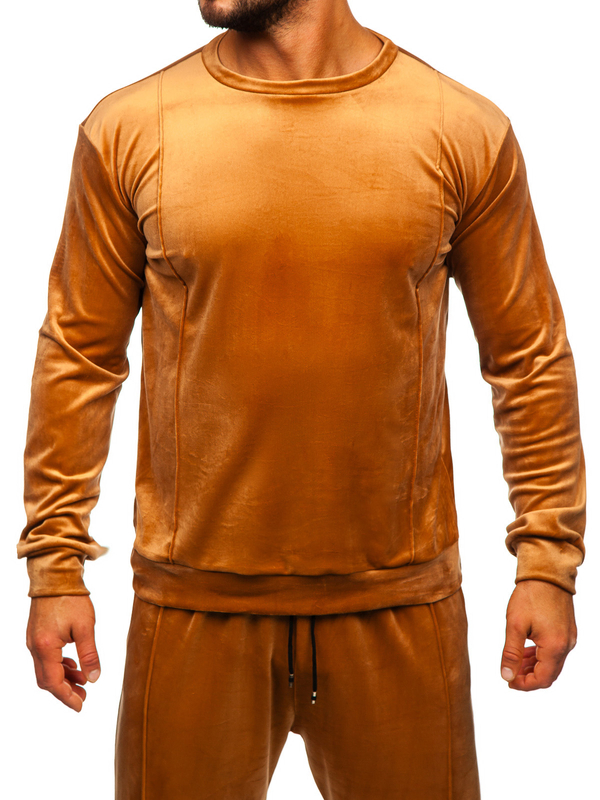 Herren Velours Zweiteiler Freizeitanzug Camel Bolf 0001A