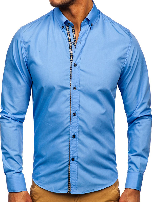 Herren Hemd Langarm Elegant Azurblau Bolf 20715