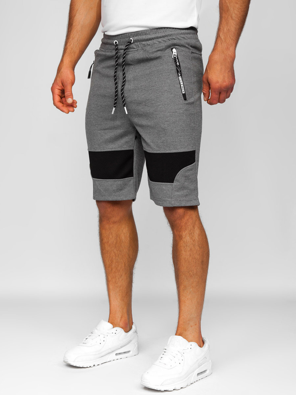 Herren Kurze Sporthose Shorts Grau-Weiß Bolf Q3877
