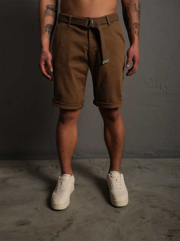 Herren Kurze Stoffhose mit Gürtel Braun Bolf 0010