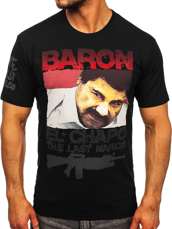 Herren T-Shirt mit Applikationen Schwarz Bolf 192378