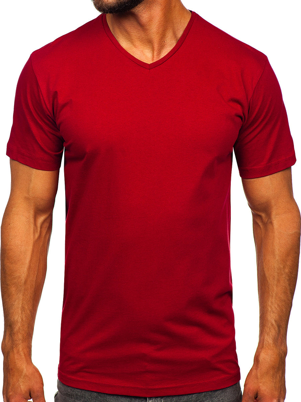 Herren T-Shirt Uni mit V-Ausschnitt Weinrot Bolf 192131
