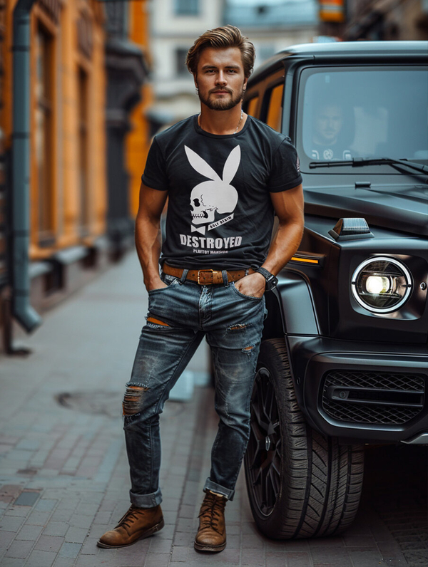 Herren T-Shirt mit Motiv Schwarz Bolf 192368A2