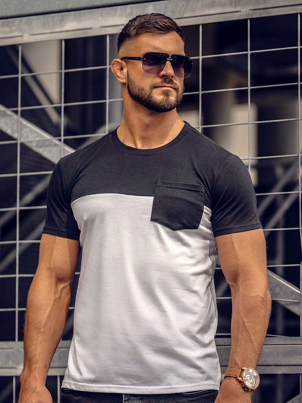Herren T-Shirt mit Brusttasche Bolf Schwarz-Weiß8T91A