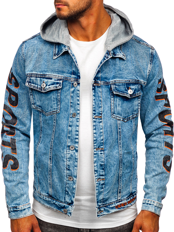 Herren Jeansjacke mit Kapuze Dunklablau Bolf HY959