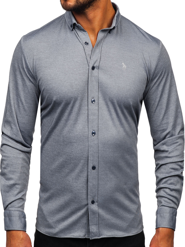 Herren Hemd Casual Langarm Grau Bolf 500