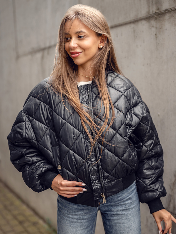 Damen Gepolsterte Bomberjacke Schwarz Bolf J9089