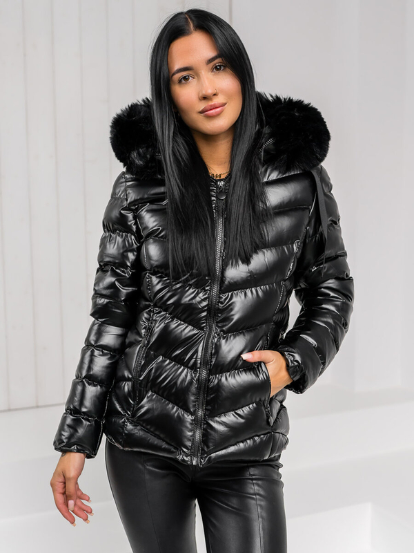 Damen Gepolsterte Winterjacke mit Kapuze Schwarz Bolf 5M3138A1