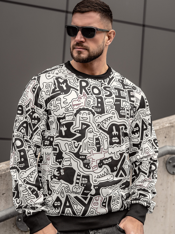 Herren Sweatshirt mit Motiv Schwarz-Weiß Bolf 8B1133A